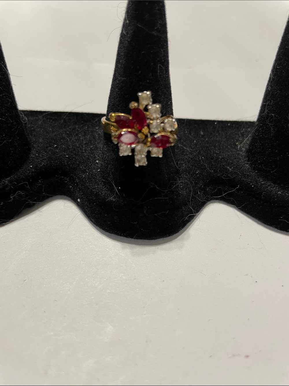 Ring-Gold-Tone Red and Clear Crystal Floral Cocktail Ring